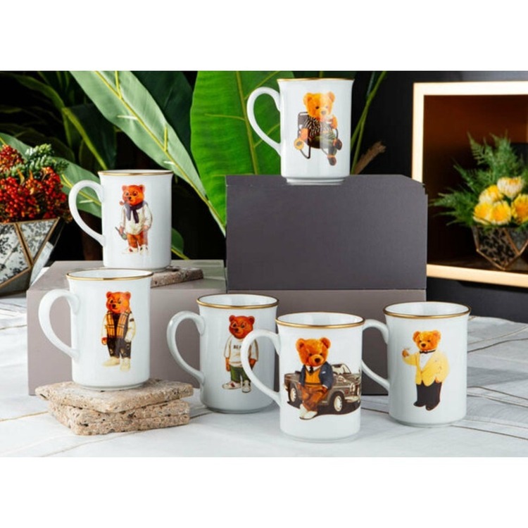 1ADETBR005 King Bear Mix Servis Takım Beyaz Ayıcıklı Esprili Hediyelik Şirin Teddy 1 Adet Kupa