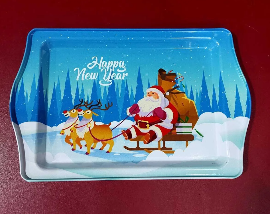 E975321099 Yılbaşı Temalı Özel Tasarımlı Metal Servis Tepsi Christmas Ev Sofra Mutfak Noel