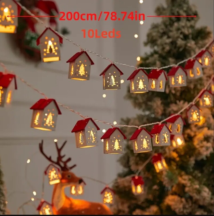 AUC374547 Noel ağacı 2M 10 LED Kırmızı Ev Peri Işıkları - Pil ile Çalışır, Şenlikli