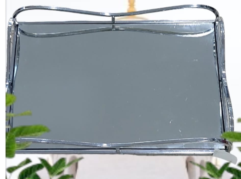 HA63.872962 Gümüş Aynalı Dikdörtgen Tepsi 30x20cm Mutfak Çay Kahve Sofra Tip Sunum Şık