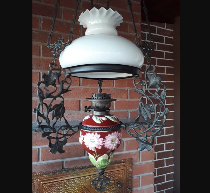 BEAVZ101 Çiçek Desen Avize Porselen Cam Metal Vintage El Yapım 110x40cm 1 Adet
