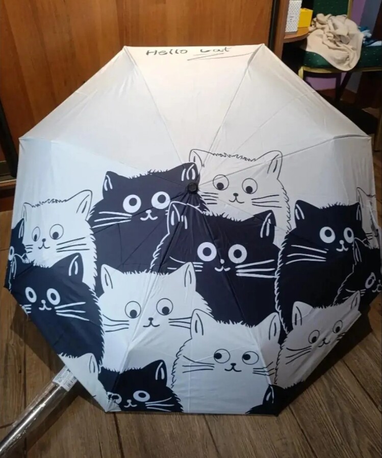 FB67307 Manuel Karikatür Siyah Beyaz Kedi Şemsiye UV Koruma Katlanabilir 1 Adet