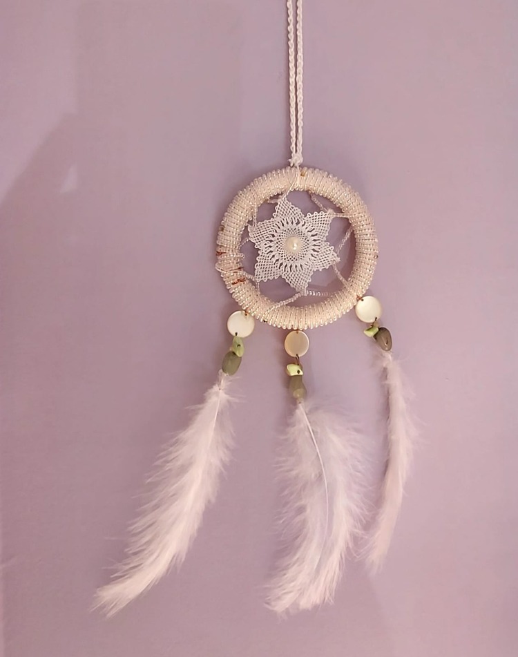 C12931 Dream Catcher Düş Kapanı Tüylü Asmalık 8cm Çap El Yapım Dantel 1 Adet