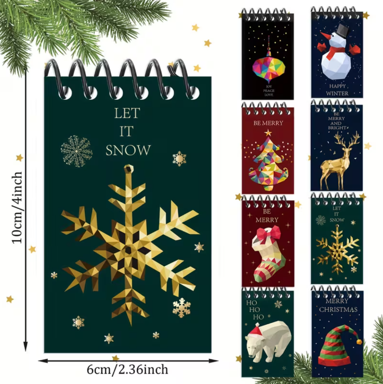 QK4140501 1 adet Rastgele Mini Steno Defter Sayfalar, Noel Tasarımlı