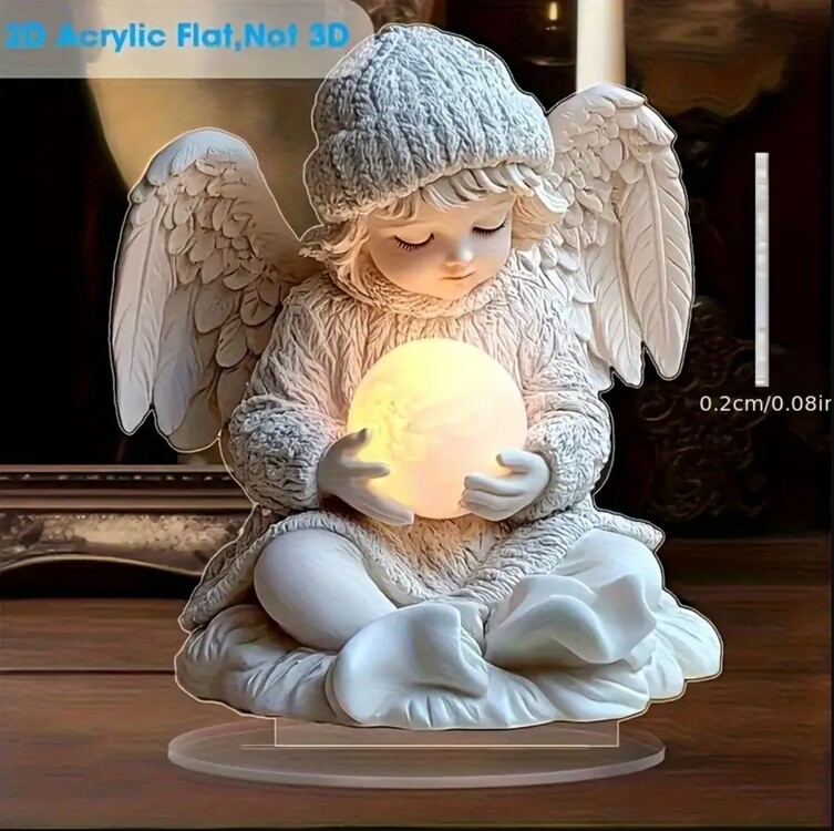EJ1873959 A 2D Düz, 2D Bohem Angel Heykeli Işıklı Küre ile Akrilik Ofis Masa