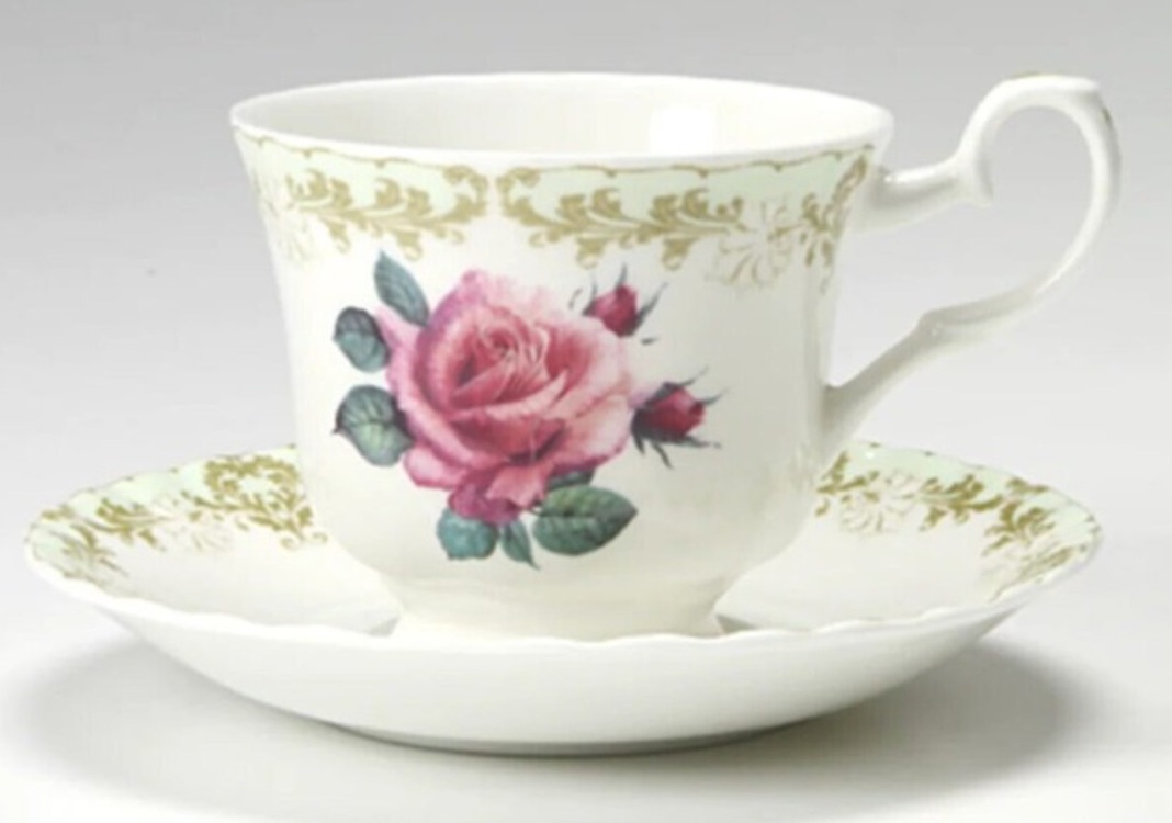2LI092000000906 Roy Kirkham Vintage Rose Porselen 2'li Standart Çay Fincanı Seti Fine Bone Chin