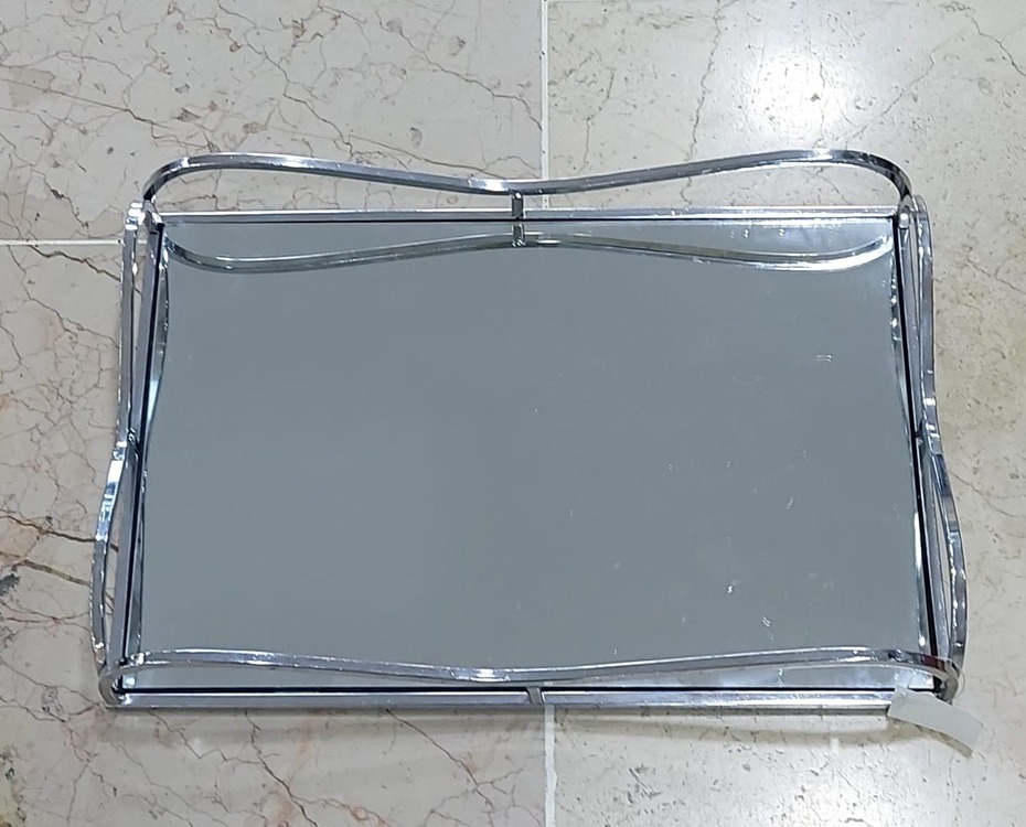 HA63.872955 Gümüş Aynalı Dikdörtgen Tepsi 38x26cm Mutfak Çay Kahve Sofra Tip Sunum Şık