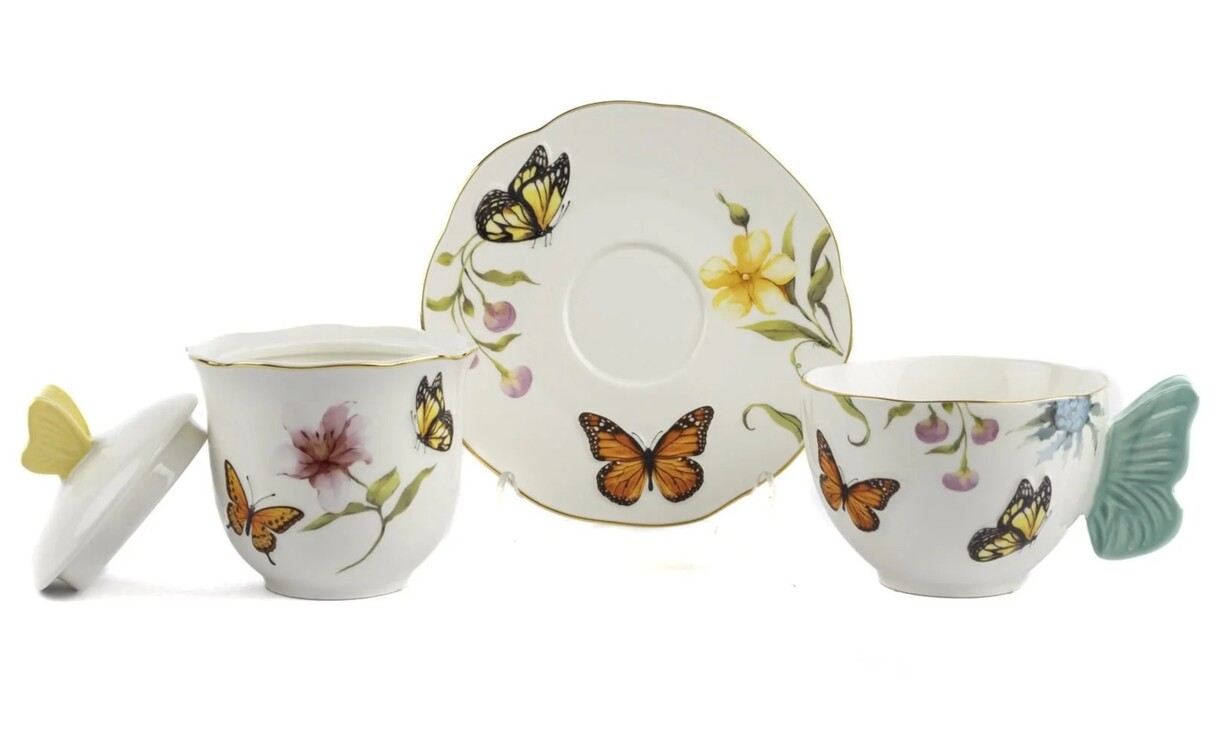 P374.101227 Mariposa Çay Fincan Şekerlik Set 250cc Sofra Mutfak Dekoratif
