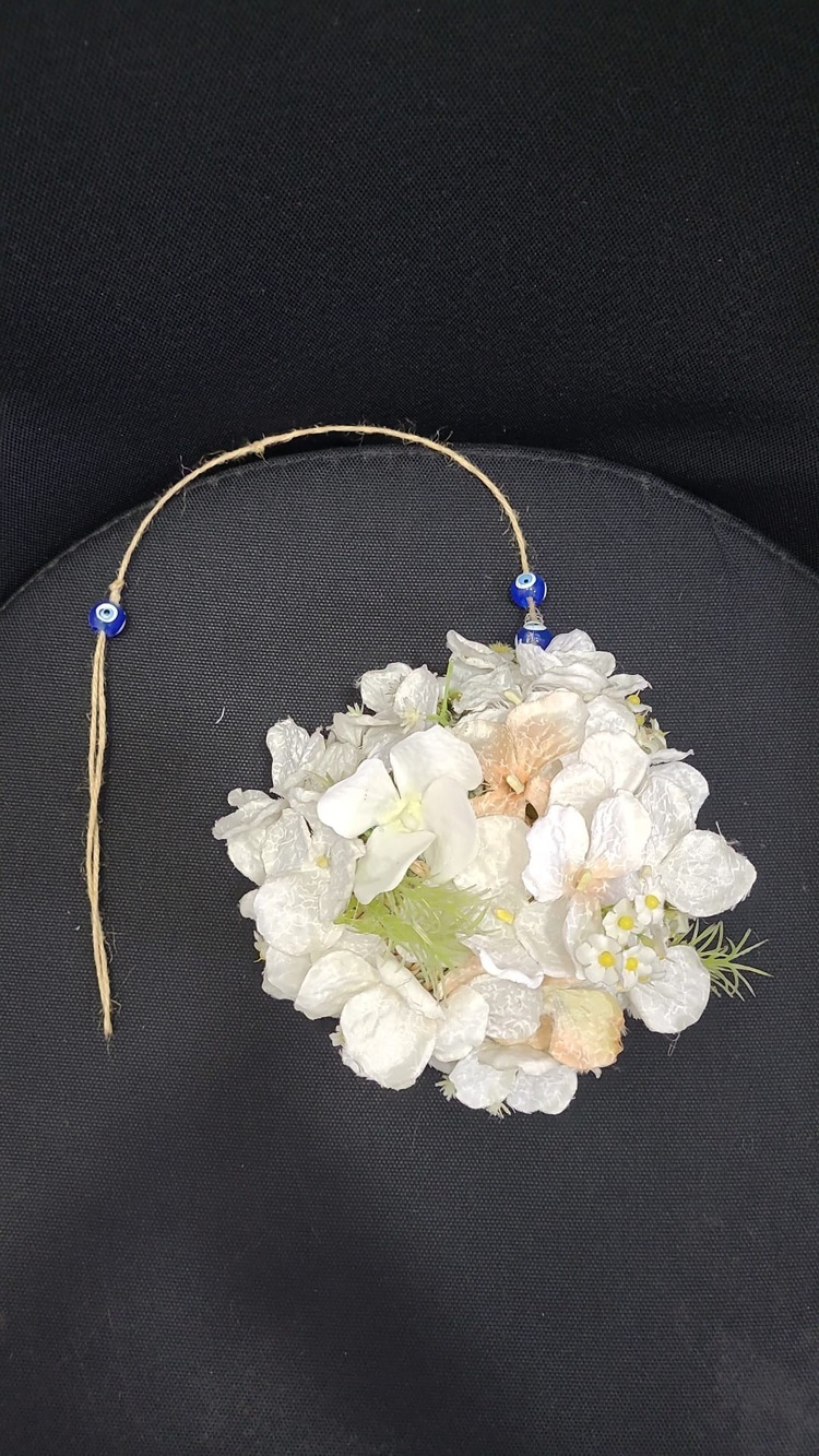 A2233759 Asmalık Yapay Çiçek Top Nazar Boncuk Nazarlık El Yapım Hobi Gelin 15cm 1 Adet