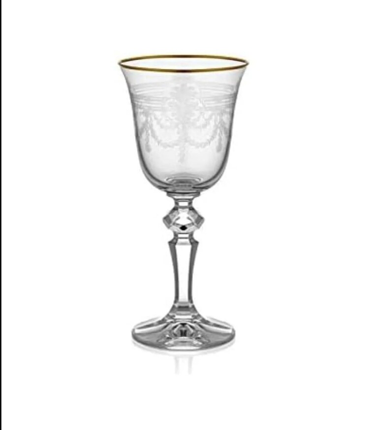 A1MN-ACP534-170-G 15cm 2'li Kadeh Bardak Cam Gold Yaldızlı Desenli Gold Rim
