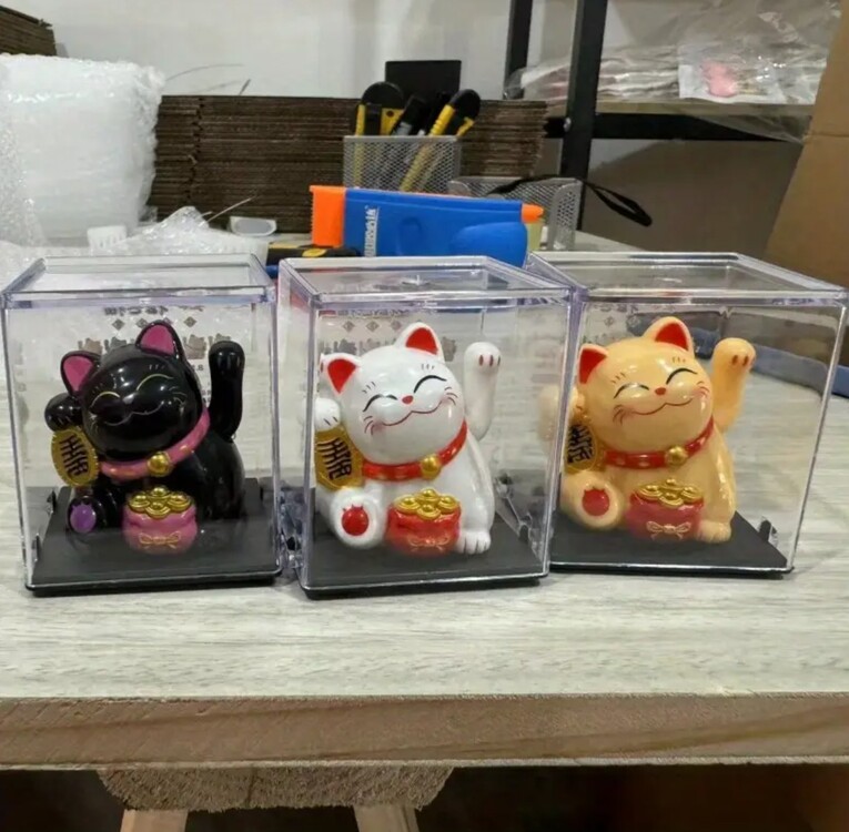 SAD1154774 Sarı Güneş Enerjili Kedi Tasarımı ile Mini Zenginlik Çekme