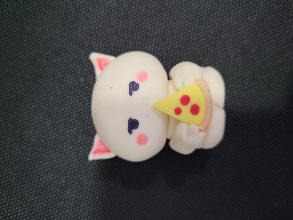 BKATZ-PZ004-WH Sevimli Mini Kedi Figür Biblo – El Yapımı Hamurdan