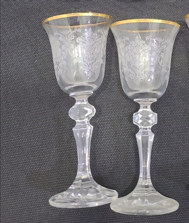 A1MN-ACP534-170-G 15cm 2'li Kadeh Bardak Cam Gold Yaldızlı Desenli Gold Rim