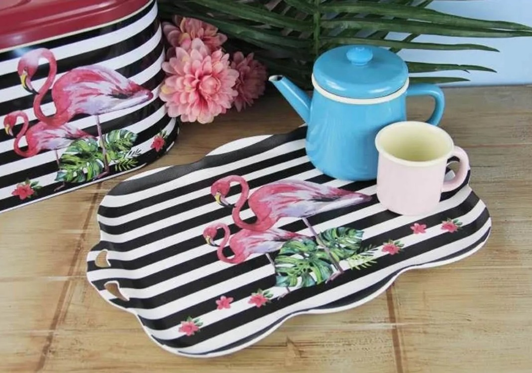 AN326MLN005 Kaydırmaz Tepsi Flamingo Dikdörtgen Melamin Mutfak Summer Feeling 1 Adet