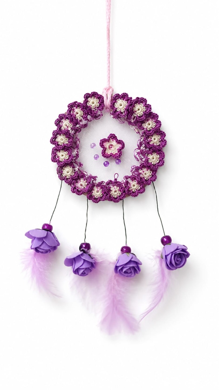 A160826072026 Çap 8 cm dream catcher Mor çiçekli