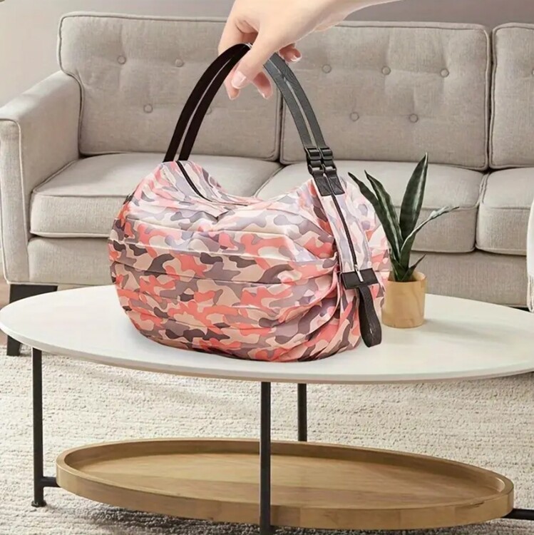 KT649241 Pink Pembe Kamuflaj Katlanabilir Alışveriş Çanta Yüksek Kaliteli 1 Adet