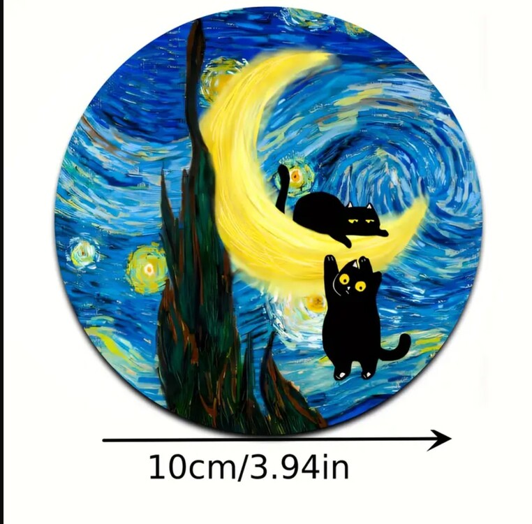 AMB3604862 10.01*10.01 cm boyutunda 5 adet Şirin Siyah Kedi ve Ünlü Tablolar Ahşap Tabak Seti