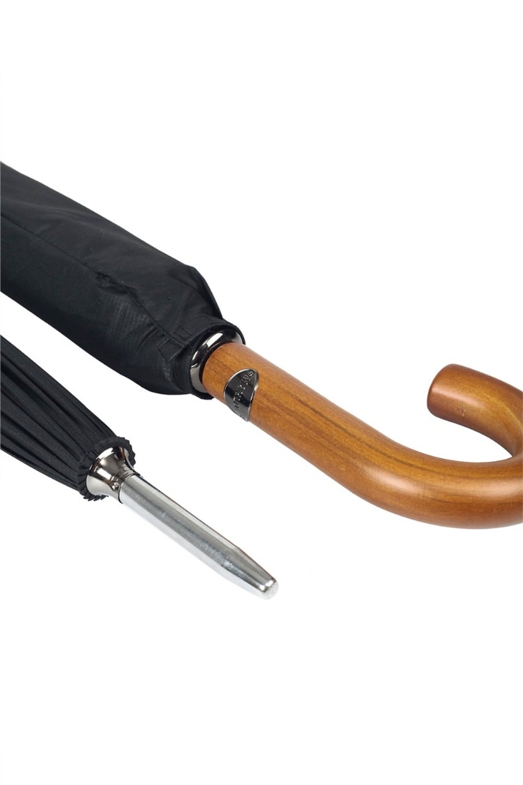 MPR-1025 Siyah Ekose Ahşap Saplı 16 Çelik Telli Premium Lüks Erkek Baston Şemsiye