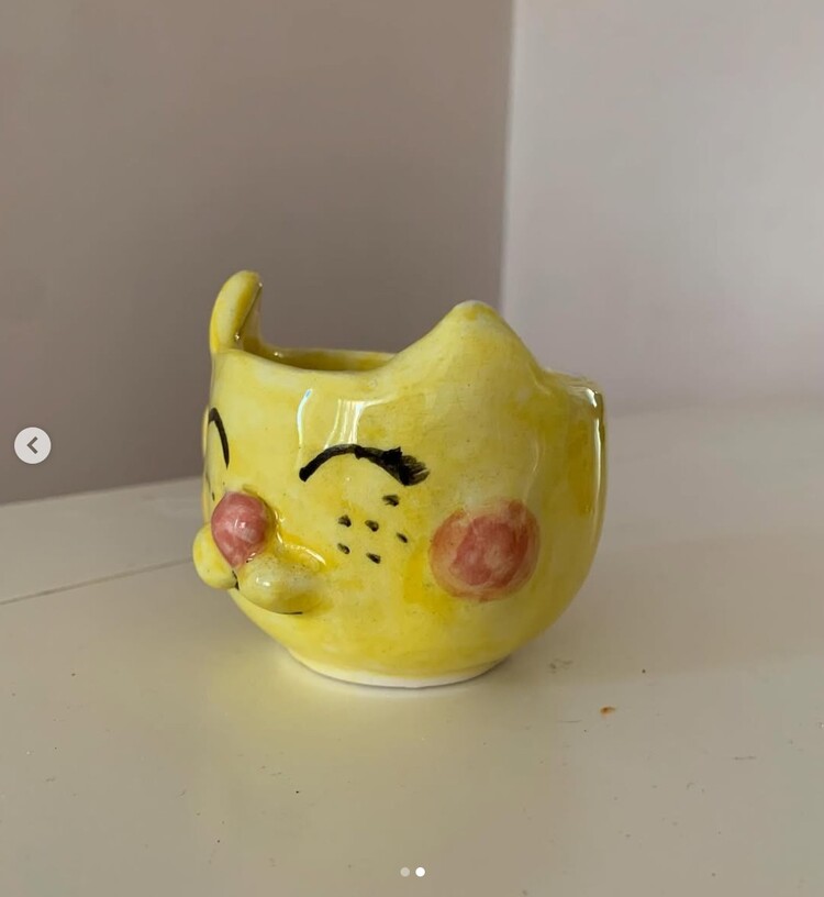 B535017 Küçük Kedi Temalı Kupa Tamamen Elde Yapım Seramik Duble Kahve 1 Adet