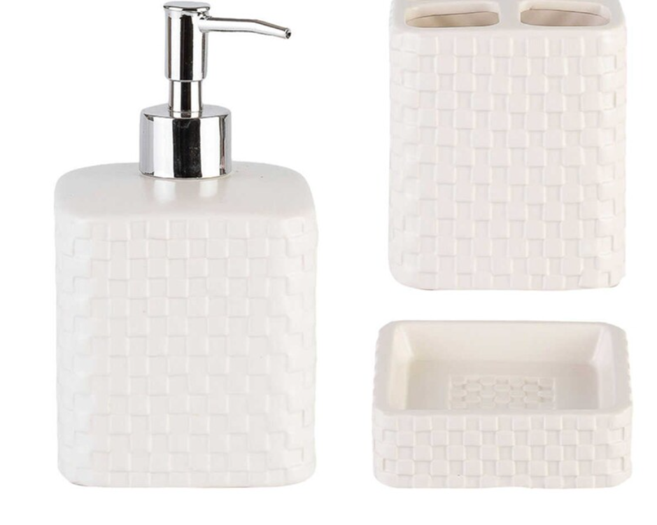 AD-S15761 Vivyen 2'li Banyo Set Sıvı Katı Sabunluk Gümüş Basmalı