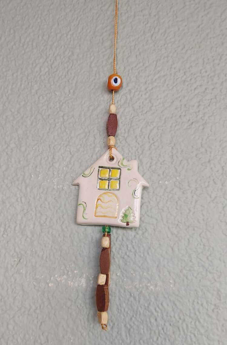 HE70 Seramik Ev Genişlik 6cm Yükseklik 6cm Nazar Asmalık Süs El Yapım