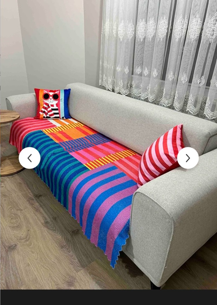 A1143392662 Home Premium Dokuma Renkli Koltuk Örtüsü Çok Amaçlı Koltuk Şalı