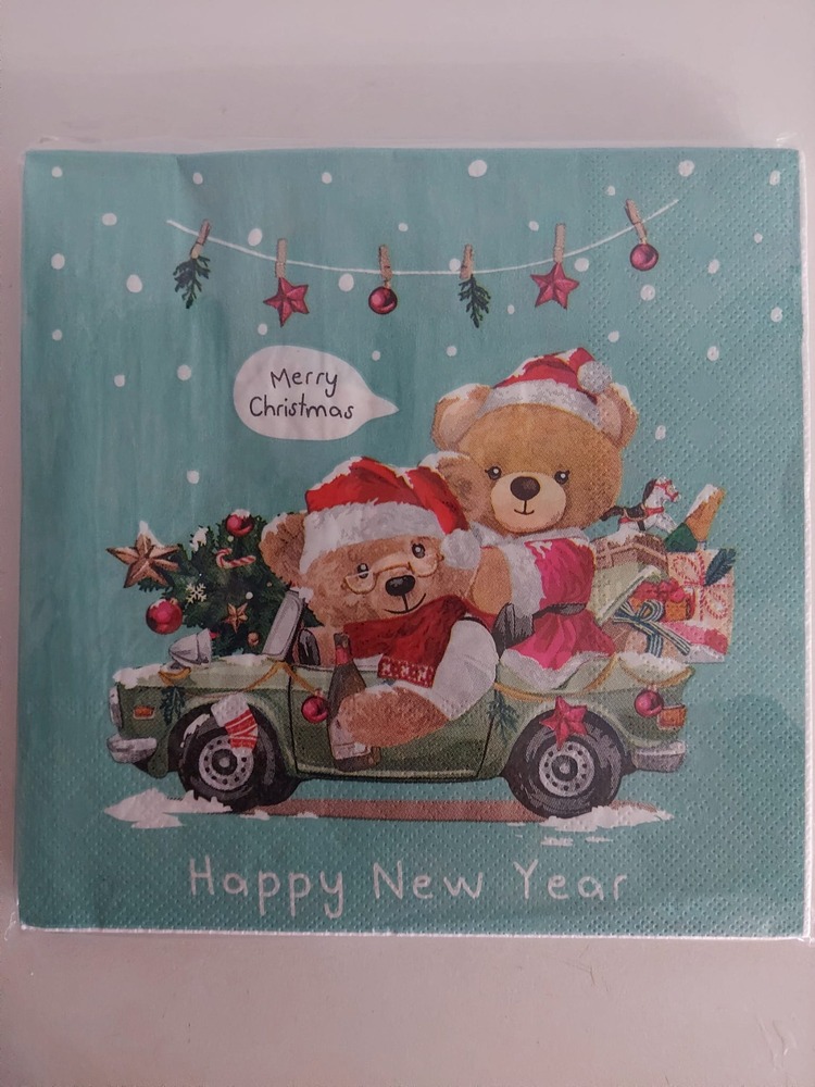 KAFKAS-720 17x17cm 20'li Peçete Merry Christmas Hapyy New Year Home Sevimli Ayı