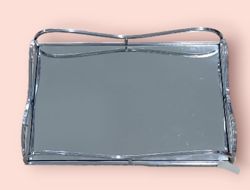 HA63.872962 Gümüş Aynalı Dikdörtgen Tepsi 30x20cm Mutfak Çay Kahve Sofra Tip Sunum Şık