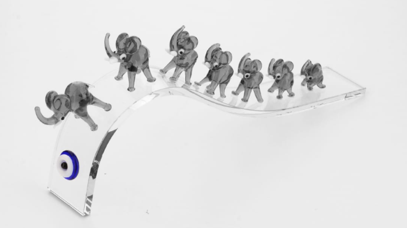 ZO-167-KGRI Büyük Kristal Yedili Fil Koyu Gri 26x4x10cm
