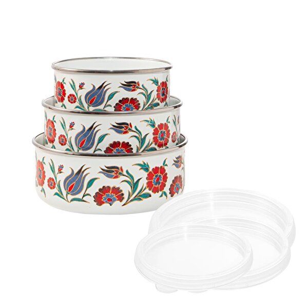 SRK8681126438346 Serenk 14-16-18 Cm Emaye Üçlü Saklama Kabı Seti