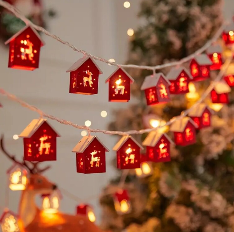 UC374547 Geyik 2M 10 LED Kırmızı Ev Peri Işıkları - Pil ile Çalışır, Şenlikli Noel