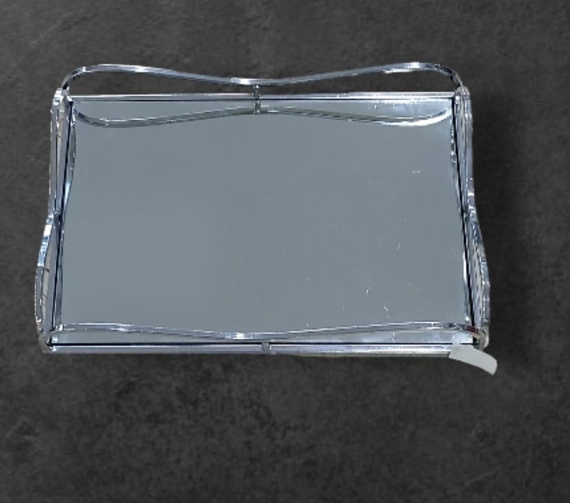 HA63.872955 Gümüş Aynalı Dikdörtgen Tepsi 38x26cm Mutfak Çay Kahve Sofra Tip Sunum Şık