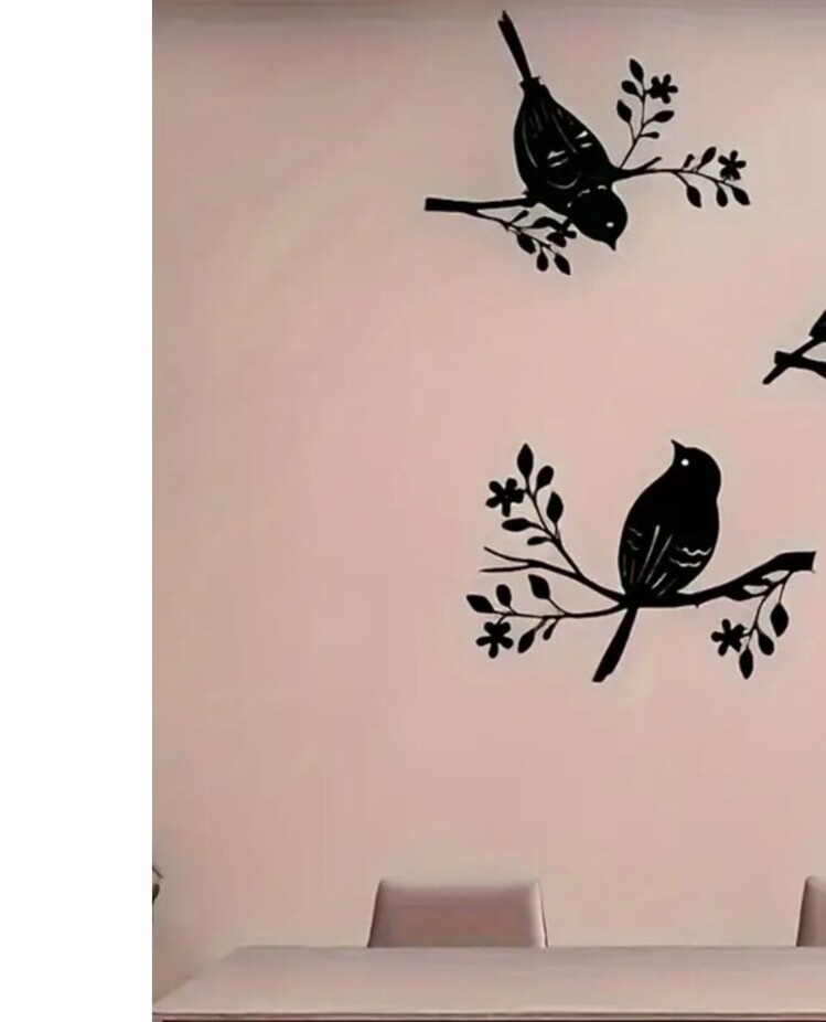 2LIAY3744312 Siyah 2D Düz, 2 Parça Rustik Akrilik Kuş Duvar Süsleri Seti