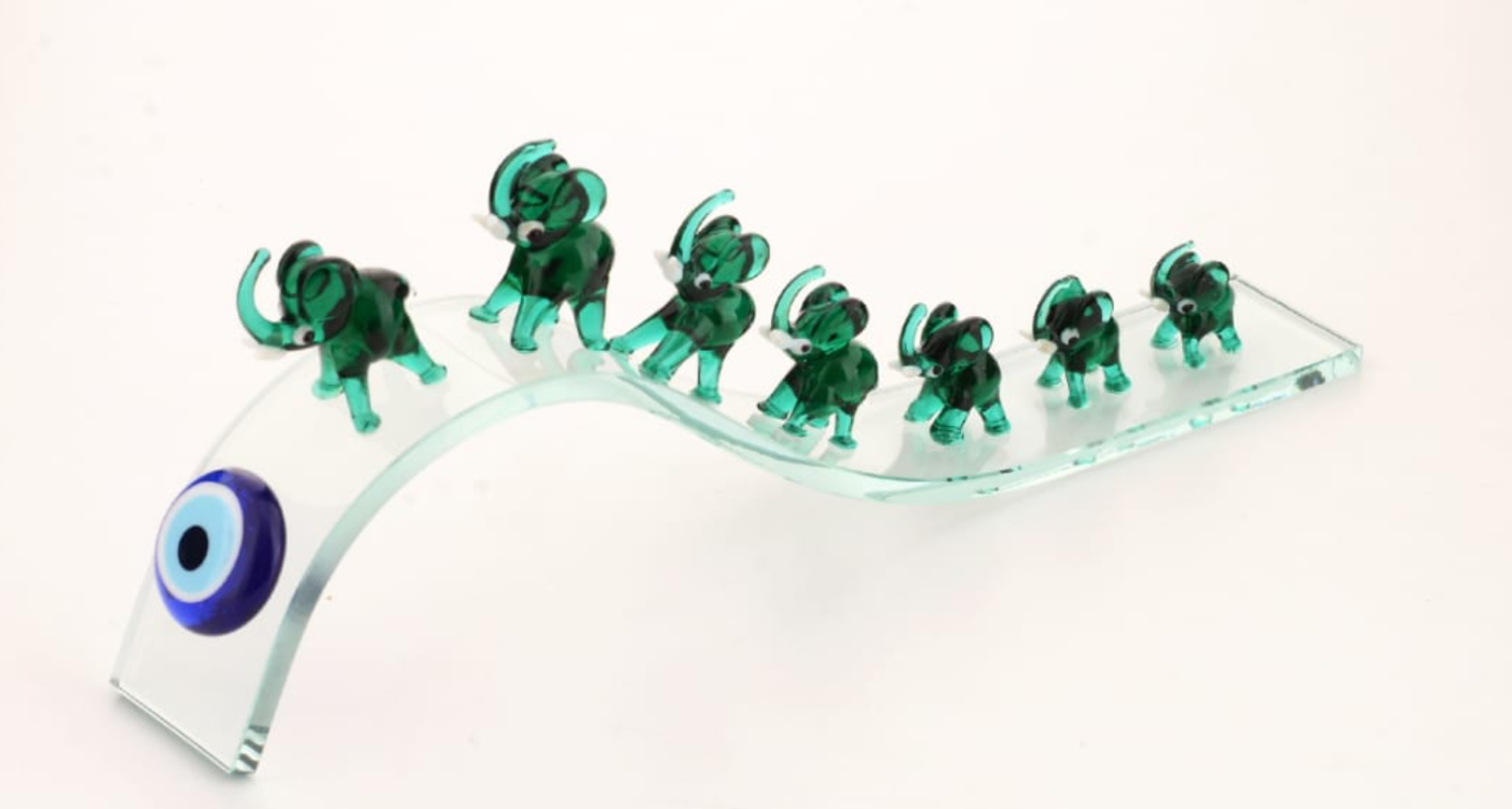 ZO-167-YESIL 27x4x10cm Büyük Kristal Yedili Fil Yeşil