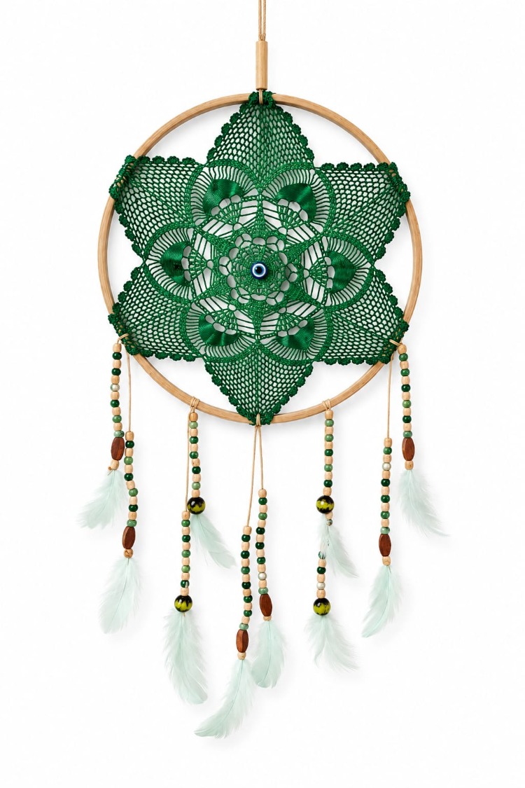 A181808092026 Yeşil 25 cm büyük dream catcher