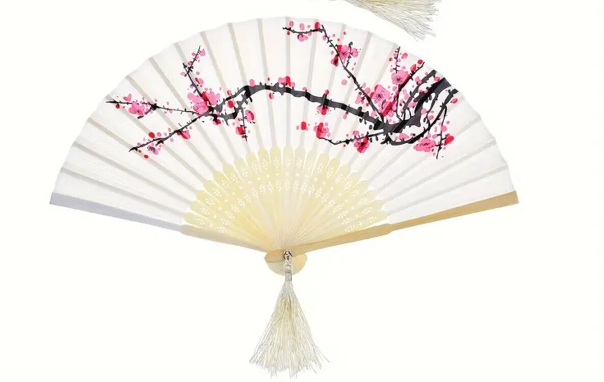PC1457388 1 adet Vintage Bambu Katlanır Fan ile Kiraz Çiçeği Tasarımı - Düğünler