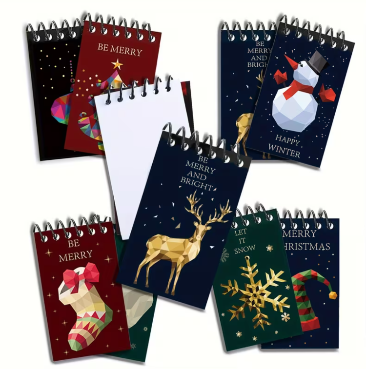 QK4140501 1 adet Rastgele Mini Steno Defter Sayfalar, Noel Tasarımlı
