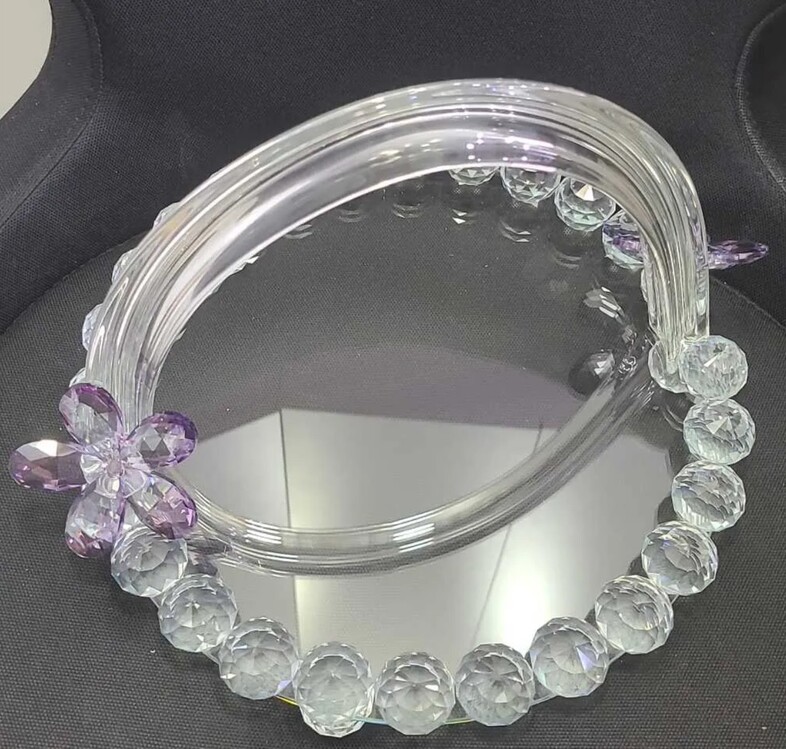 ZO-130-MOR Kristal Sepet Mor Tepsi Cam El Yapım Dekoratif Çiçekli 30x30x36cm Home