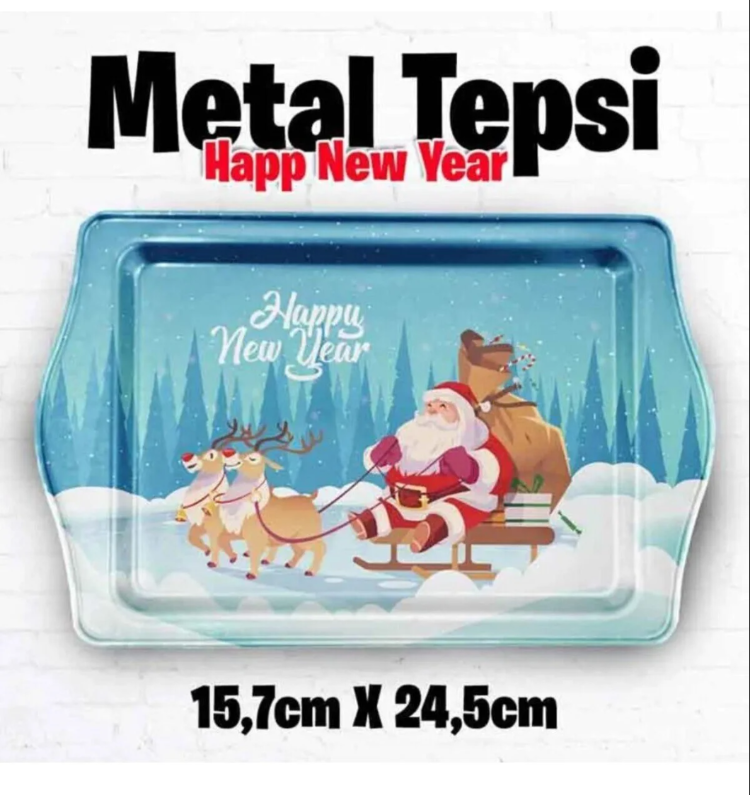 E975321099 Yılbaşı Temalı Özel Tasarımlı Metal Servis Tepsi Christmas Ev Sofra Mutfak Noel