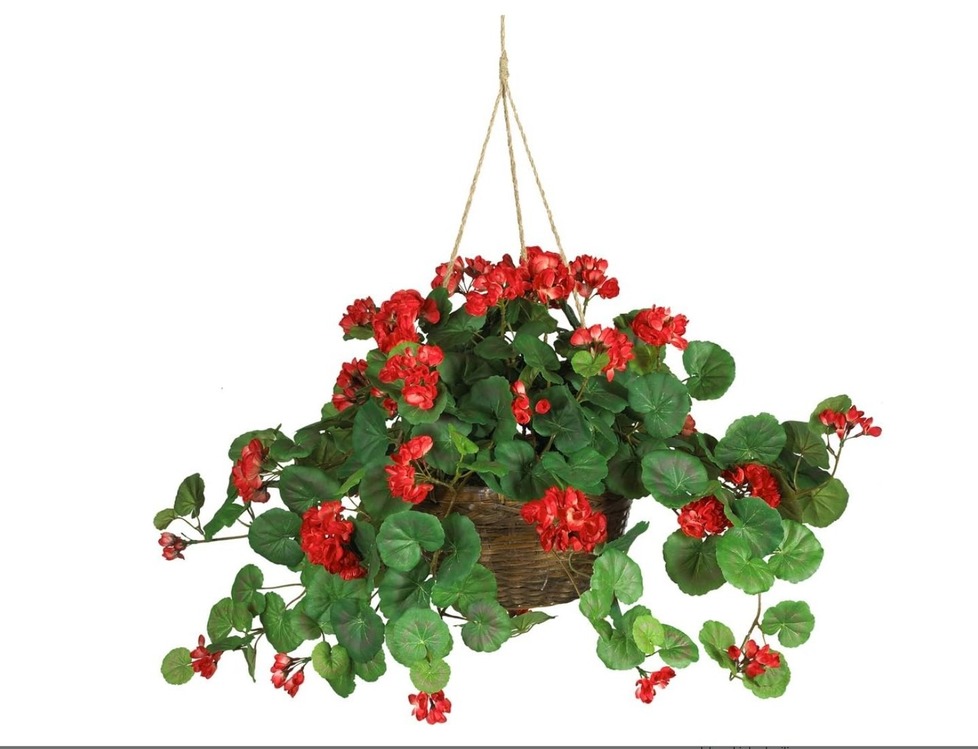 224-1177 Geranium Hanging Bush Kırmızı Yapay Sardunya Çiçek Nearly Natural 1 Adet