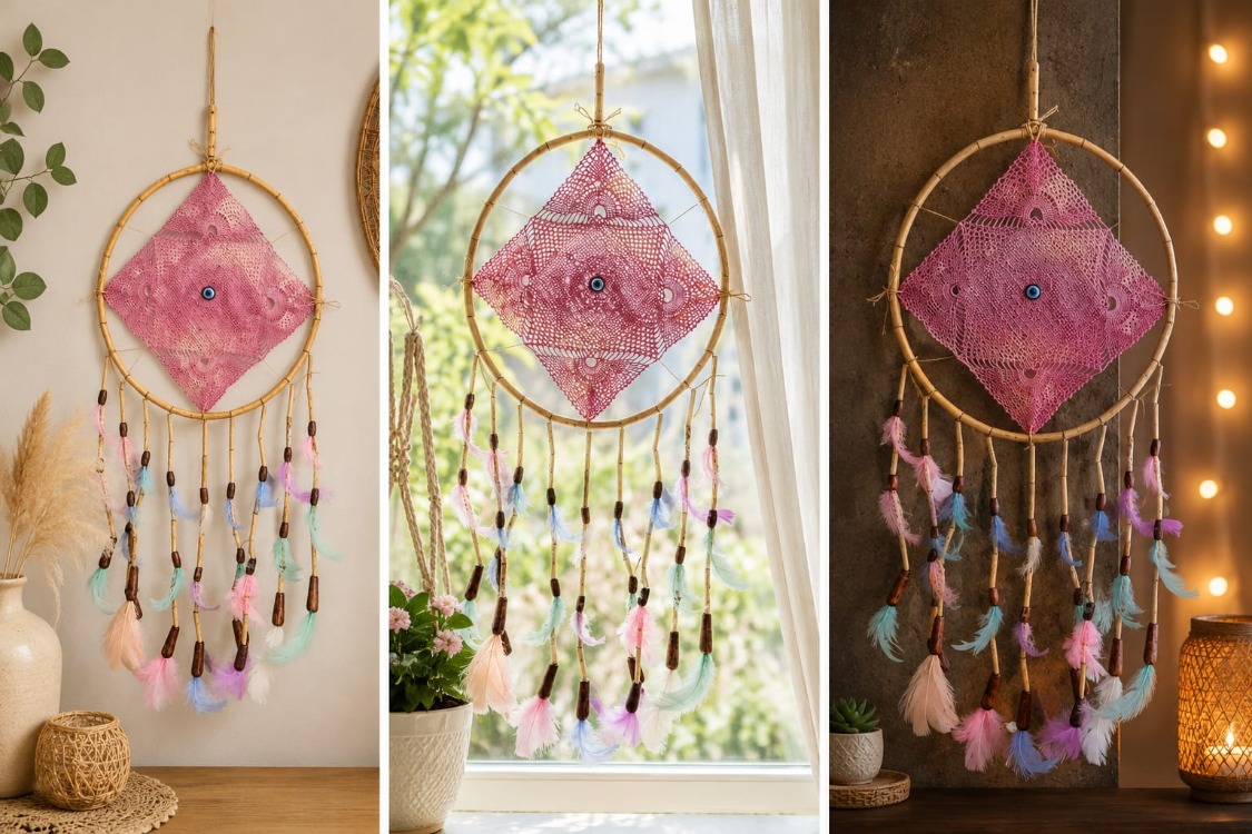 DREAMKAREPEM ÇAP 25 CM dream catcher kare pembe 1 adet
