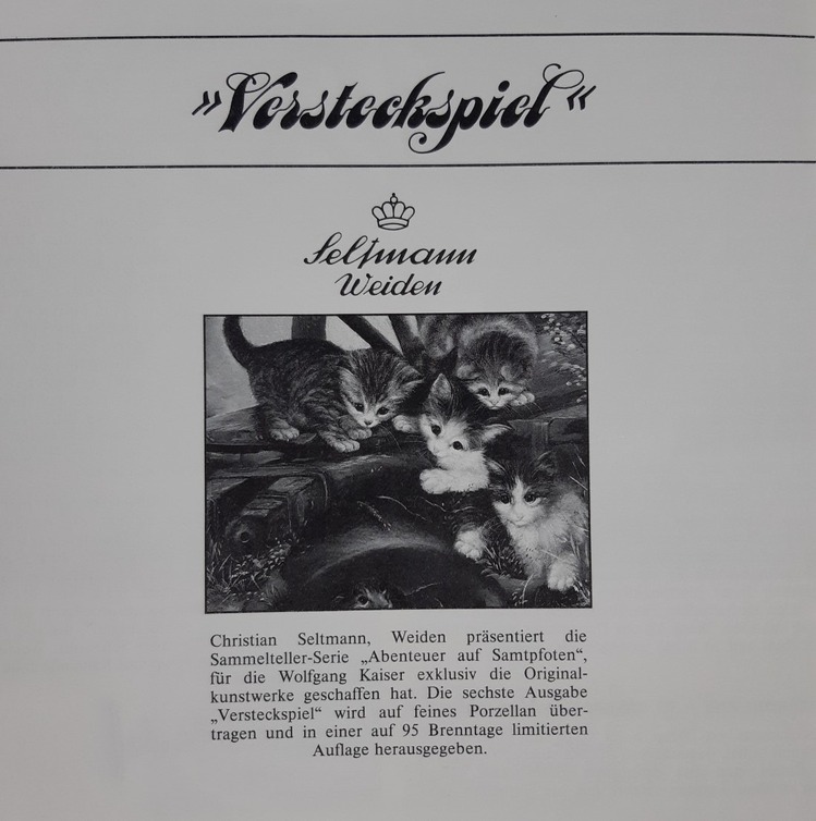 A2054 Seltmann Weiden Alman Kedi Bisiklet Duvar Tabak 1993 Bisiklet Ödülü 1 Adet