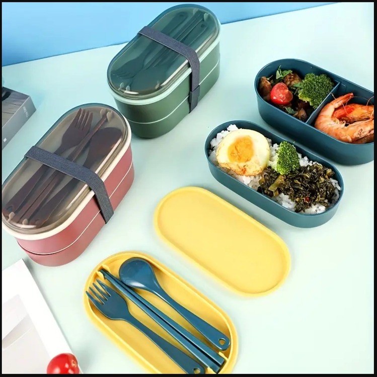 TT138486 Çubuklarıyla Birlikte Kompakt Bento Kutusu Mavi 700ml 1 Adet