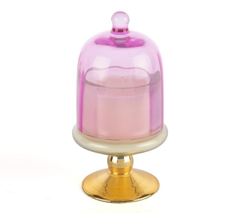 P228.101876 Gold Pembe Kapaklı Cam Mum Pink Champagne 8x16cm Dekorasyon