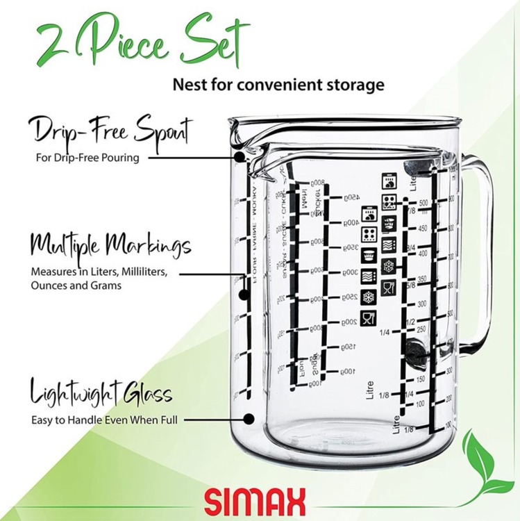 SIMAX172 Simax 2'li Ölçü Ölçek Cam Borosilikat Isıya Dayanıklı Gıda İle Temasa Uygun Set