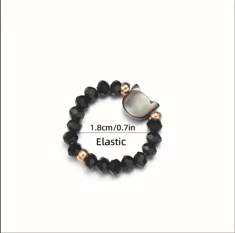 DW2993456 Yüzük Çifti Set Moda Siyah ve Beyaz Kedi Boncuklu Yüzük Seti 