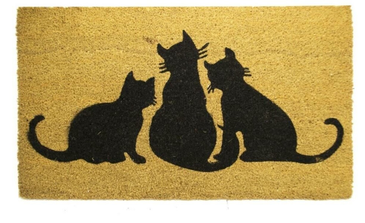 103KKUCKE2979 Home Koko Kapı Paspas 40x70cm Üç Kedi 15mm Kalınlık Hindistan Ceviz 1 Adet