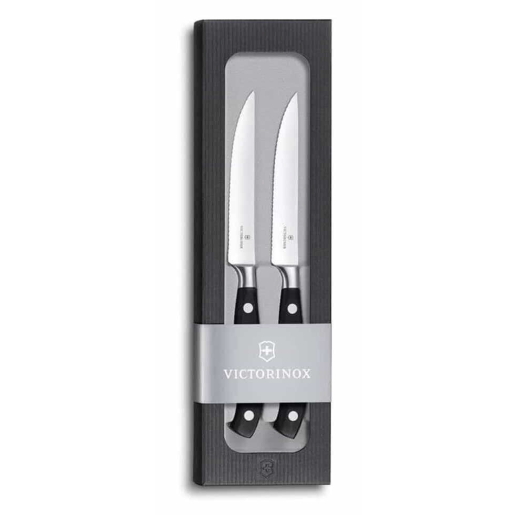 VT 7.7242.2W Victorinox 7.7242.2W 12cm Siyah 2li Dövme Çelik Biftek Bıçağı, Hediye Kutulu