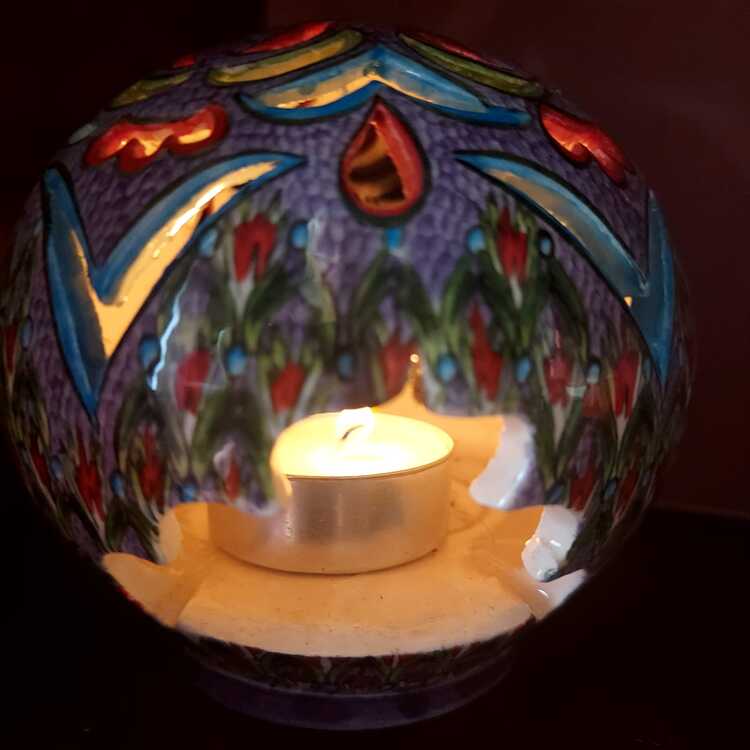 201013102025 Çap 10 cm Yük 10 cm Seramik küre + tealight mum