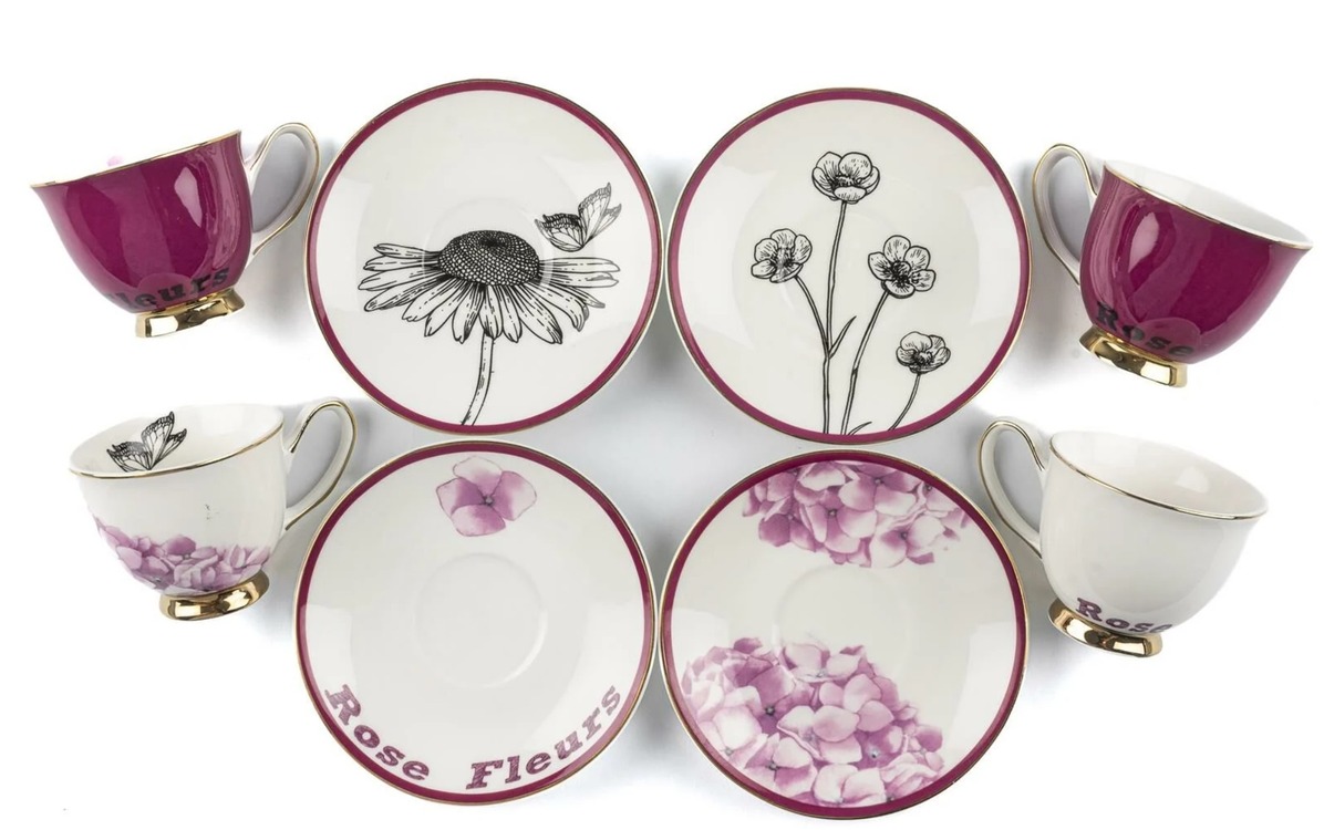 AP123.381691 Benim Evim Pinky Rastgele 2'li Kahve Fincanı Seti Gold Yaldız Rose Fleurs Çiçekli